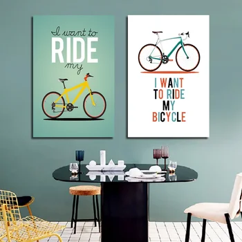 Nordisk Kunst Plakat Lærred Maleri, Jeg Ønsker At Ride Min Cykel Tegnefilm Cykel Udskriver Væg Kunst, Billeder, Stue Home Decor Vægmaleri
