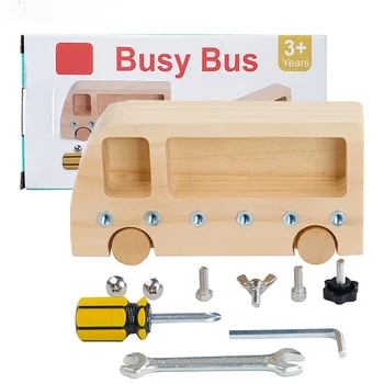 Børn pædagogiske træ-legetøj Bus travlt spil 3-6 år Børn skrue pre-school ekstra uddannelse sæt montessori legetøj til th