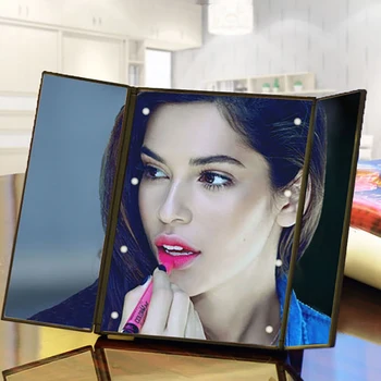 Tri-Sidet Sammenklappelige Spejl LED-Tryk på Skærmen, Makeup Spejl Kosmetiske Bordplade Spejl for Kvinder Skønhed Makeup Værktøj