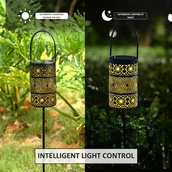 LED Solcelle Lanterne-Lys Hule Lanterne Projektion Lys Smedejern Græsplæne Indsats Lamper til Udendørs Have Gårdhave Dekoration