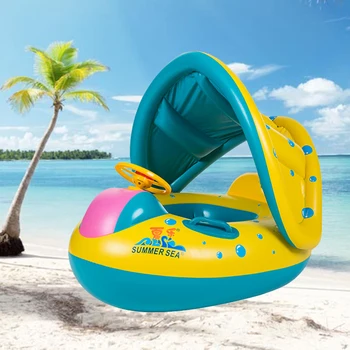 Kids Baby Svømning Ring Swimmingpool Float Stor med Aftagelig solbeskyttelse Baldakin Kids Sjovt Legetøj 12-36 Måneder