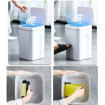 Smart Papirkurven Kan Vrøvl Spand Kan Motion Sensor Berøringsfri Induktiv USB-Skraldespand Med Låg Automatisk Affald Kurven