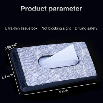 Krystaller Diamant Tissue Box PU Læder Holder til Bilens solskærm Tilbehør