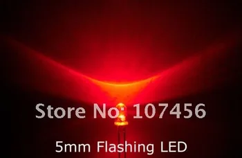 100pcs/masse 5mm blinkende Rød LED(5000mcd)5mm blinkende rød 5mm light-emitting diode vand klar linse