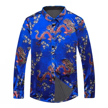 Kreative dragon mønster 3d-print mode slank langærmet shirt til Efteråret i en Ny kvalitet blød fløjl glat luksus mænd shirt M-XXXL