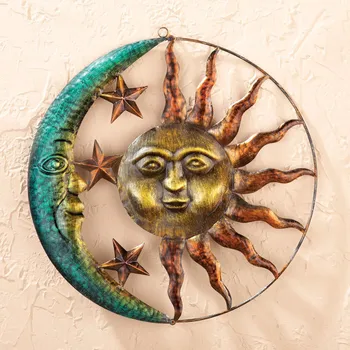 Strygejern Kunst Sun Moon Vægdekoration Vedhæng Væg Kunst, Udsmykning, Antikt Interiør Metal Væggen Hænger Sun Moon Håndværk