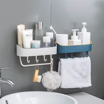 Enkel Toiletartikler Storage Rack Multi-Funktion Afløb Rack med Krog skab arrangør opbevaring hylde væggen