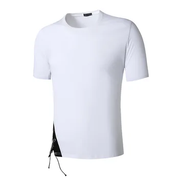 Høj kvalitet er Hot sælger Solid Farve Mænd Slim-fit tætsiddende T-shirt med Side Snøre Mode Design High Street Style