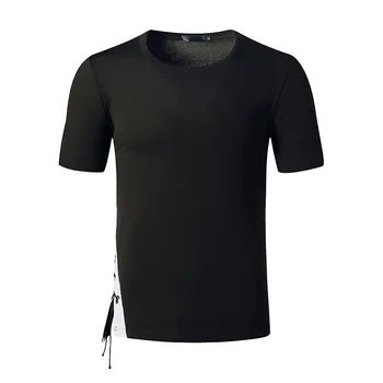 Høj kvalitet er Hot sælger Solid Farve Mænd Slim-fit tætsiddende T-shirt med Side Snøre Mode Design High Street Style