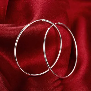 925 Sterling Sølv, med Glat 50mm Stor Cirkel Øreringe Til Kvinder, Bryllup, Engagement Party Smykker