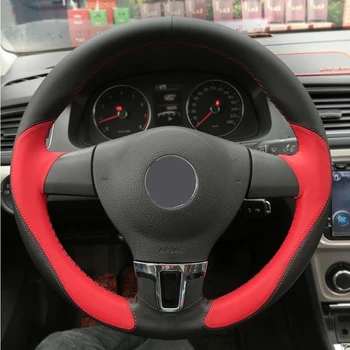 Sort Læder Rødt Læder Rattet Dækker for Volkswagen Tiguan Lavida Jetta Passat B7 Mk6 automatisk Styring Dækker