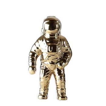 Guld Plads Man Skulptur Astronaut Mode Vase Kreativ, Moderne Keramik Kosmonaut Model Ornament Bil Dekorationer Have Statuen