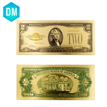 1928 År Amerika Farve Guld Seddel USD 2 Dollar Seddel 24K Forgyldt Falske Penge med Beskytte Tilfælde Replica til Samling