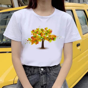 Kvinder tegnefilm Trykt Vogue Harajuku Tshirt 2021 kvinder Sommeren forskellige blade T-Shirt Æstetiske streetclothing T-shirt