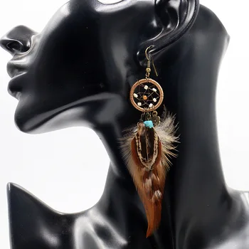 Europæiske og Amerikanske Mode Cirkel Øreringe kvindelige feather tilbehør længe dreamnet Øreringe tilbehør