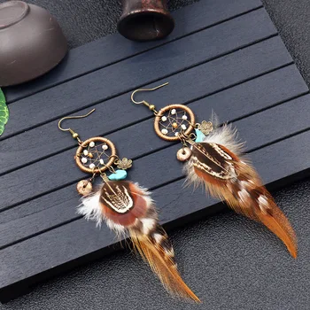 Europæiske og Amerikanske Mode Cirkel Øreringe kvindelige feather tilbehør længe dreamnet Øreringe tilbehør