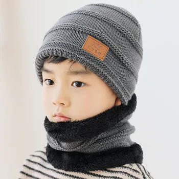 Q 48-54 CM Mode Varm Øre Tykkere Flanger Vinter Hat Strikket Halstørklæde Sæt Children ' s Hat koreansk Stil