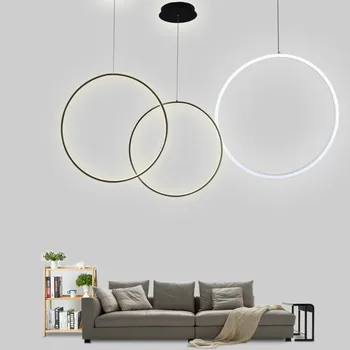 Moderne LED-Lysekrone Lys runde ring Cirkel Pendel Hjem Til stuen Belysning Indendørs Sort Lustre Lysekrone Armatur