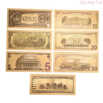 Dollars Dekoration Antik Forgyldt Guld Samling Falske Penge Souvenir-7pcs/set 1 2 5 10 20 50 100 Europa Folk Metal