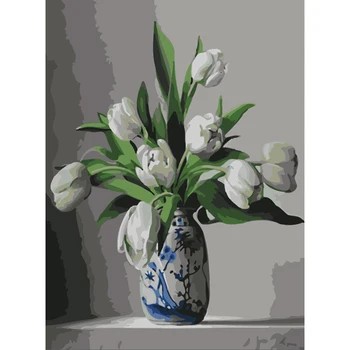 GATYZTORY White Tulip DIY Maleri Af Tal Hjem Væg Kunst Billedet Maling Af Numre Kalligrafi Maleri 60x75cm Kunst