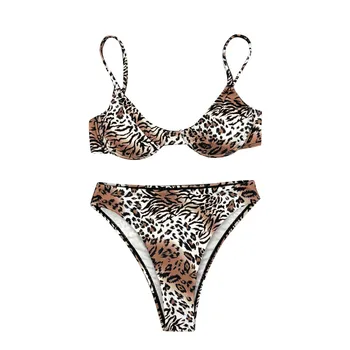 Kvinder Sexy bikini Push-Up bikiniLeopard Print Polstret Bh Beach Bikini Sæt Leopard Print Swimsuit Badetøj, maio feminino praia