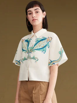 【Biutefou】Oprindelige Design 2021 Sommeren Kvinder Kort Underlig Fisk Print Cool Skjorte