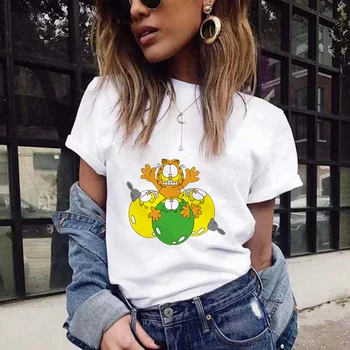 Chrismas Garfield Kvinder T-Shirts Dejlig Kat Sjove T-Shirt Afslappet Kortærmet T-Shirt I Ren Voksen Tøj Overdele