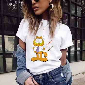 Chrismas Garfield Kvinder T-Shirts Dejlig Kat Sjove T-Shirt Afslappet Kortærmet T-Shirt I Ren Voksen Tøj Overdele