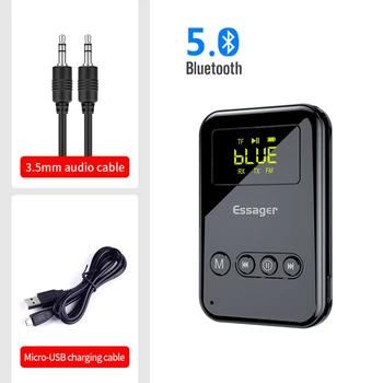ESSAGER Bluetooth-5,0 Lyd Transmitter Receiver 3,5 mm Jack Aux Audio Trådløse Adapter til PC-TV Hovedtelefon Bil