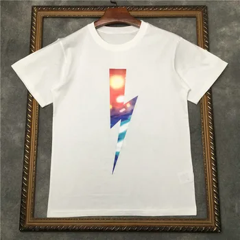 Designer Luksus Fashion brand Rund Hals Herre Tøj italien T-Shirt geometri lyn print T-shirt i Bomuld t-shirt Tee Top