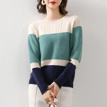 Ked af kvindelige stribet sweater krave tætsiddende strikke kvinder gøre uforet øvre kappe uforet øvre tøjet af dyrke