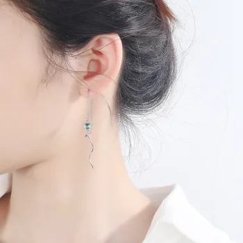 2021 trendy mode S925 sterling sølv fishtail øre linje trendy temperament blå øreringe udsøgt tilpassede gave til kvinder