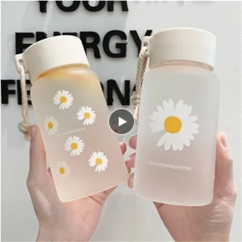 500ml Lille Daisy Gennemsigtig Plastic vandflasker BPA Fri Kreativ Matteret vandflaske Med Bærbare Reb Rejse Kop Te