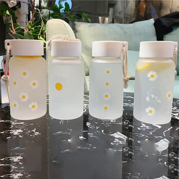 500ml Lille Daisy Gennemsigtig Plastic vandflasker BPA Fri Kreativ Matteret vandflaske Med Bærbare Reb Rejse Kop Te