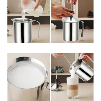 Manuel Mælkeskummer Set 400Ml,Rustfrit Stål Dobbelt Mesh Skumning Mælk Kande,Mælk Flødekande til Cappuccino & Fancy Kaffe