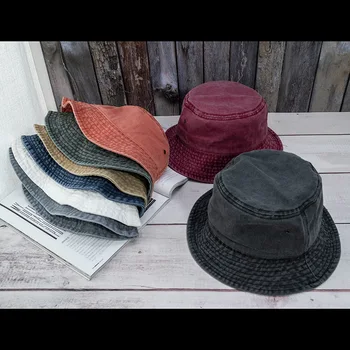 2020 Hot Salg Cowboy Fiskeren Hat Casual Flad Top Vasket Gjort Gamle Harajuku Solid Farve Bassin Hat Voksen Klassisk Hat