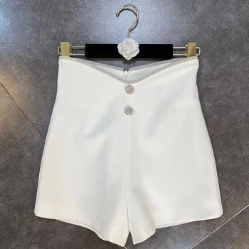 ECRURANI Hvid Casual Korte Bukser For Kvinder med Høj Talje-Knappen Solid Minimalistisk Bukser Kvindelige Mode Sommer Tøj 2021 Nye Bølge