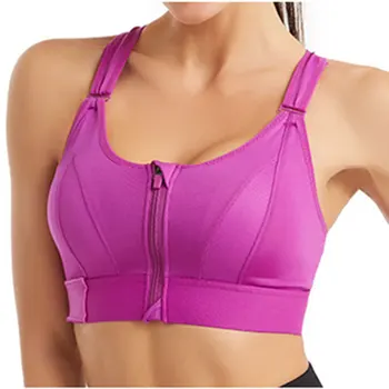 Trådløse Støttende Sports Bh Til Kvinder Front Zip Design Krydse Tilbage Vest Yoga Træning Slid Komfortable Sportstøj Solid Farve