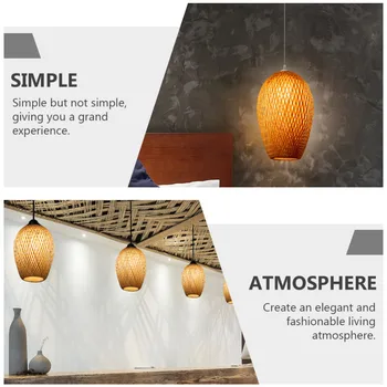 1Pc Bambus er Vævet Loft Lampe Husstand Zen Style Lys Hængende Lampe Pynt