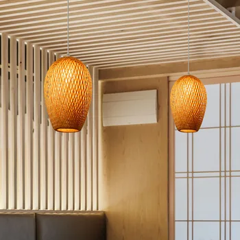 1Pc Bambus er Vævet Loft Lampe Husstand Zen Style Lys Hængende Lampe Pynt