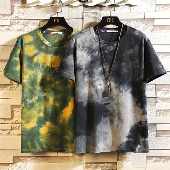 Korea Korte Ærmer Tie Dye T-Shirt Mænd 2020 Sommeren Printe Tshirt Top Tees Mærke Mode Tøj Plus Størrelse M-5XL O HALS Harajuku
