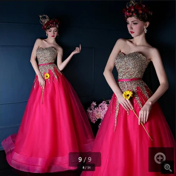 2021 Attraktive hot pink en online prom kjoler stærkt flæsekanter perlebesat formelle lang sparkly prom kjoler, elegante festkjoler 2021