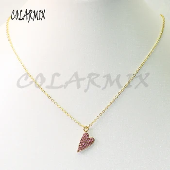 10 tråde Pink hjerte vedhæng hjerte halskæde smykker og mode tilbehør clasp halskæde til kvinder zircon hjerte smykker 50862