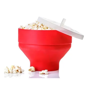 Popcorn Mikrobølgeovn Silikone Rød Folde Skål Køkken Nemme Værktøjer DIY Spand Popcorn Tapas Skål Maker Med Låg Service Hot Salg