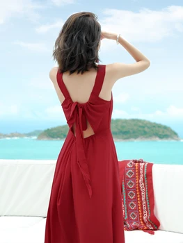 Stranden nederdel stranden nederdel super fe Beach Resort sexet ryg-rød hofteholder kjole