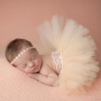 Nyfødt Fotografering Rekvisitter Baby Mesh Kjole, Pandebånd Sæt Spædbørn Foto Skyde Udstyr