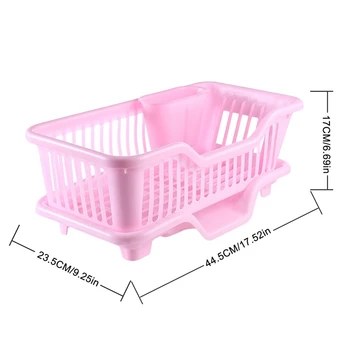 Miljømæssige Plast Skål Køkkenvask Drain Sæt Rack Vask Indehaveren Kurv Arrangør Bakke, Ca 17.5 x 9,5 x 7INCH (Pink)