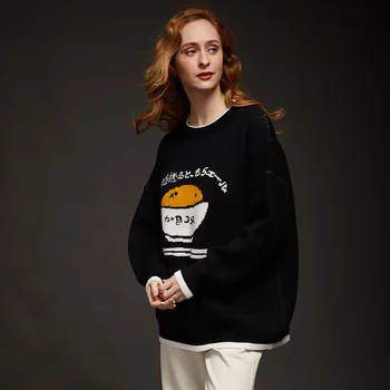 Black print Kunstneriske Enkle Ydre Slid Sweater kvinder 2020 Efterår og Vinter nye løs pullovere piger Japansk mode Harajuku toppe