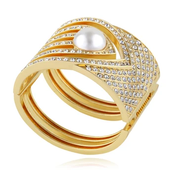 HAHA&TOTO Forgyldt Statement Armbånd Armbånd til Kvinder Forgyldt Indlagt CZ Diamanter, Perler Armbånd Chunky Armbånd Gave