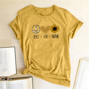 Fred Kærlighed Solskin Brev Print T-shirts, Kvinder T-Shirt Sommer Tøj til Kvinder Casual Grafisk Tshirt Æstetiske Camisetas Mujer